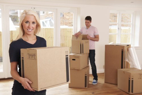 Furniture and boxes being organised for a South London flat relocation