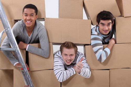 Packed boxes and furniture prepared for removals in Balham